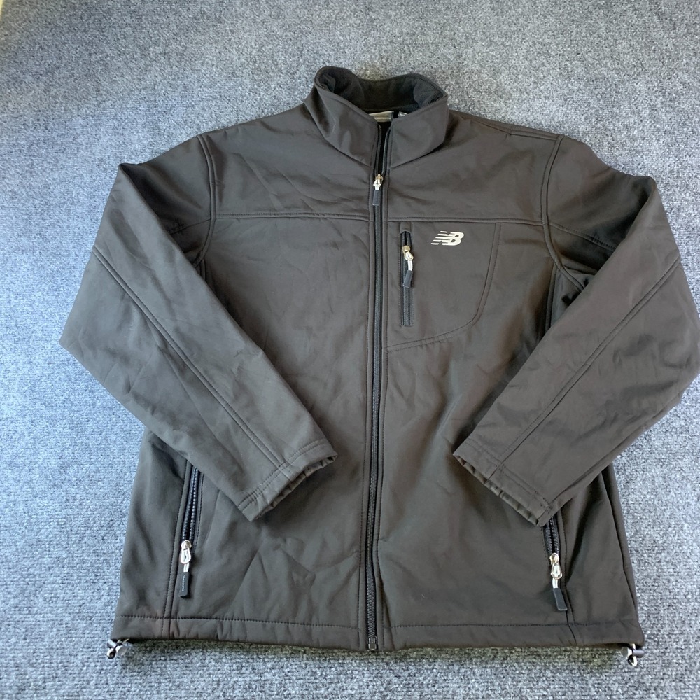 New Balance Soft Shell Jacket Mens Medium Black Mock Neck Fleece Lined Full Zip